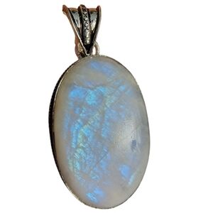 Oval Rainbow Moonstone Stamped 925 Sterling Silver filigree chunky pendant